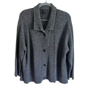 Eileen Fisher 100% Organic Cotton Grey Knit Button Up Sweater